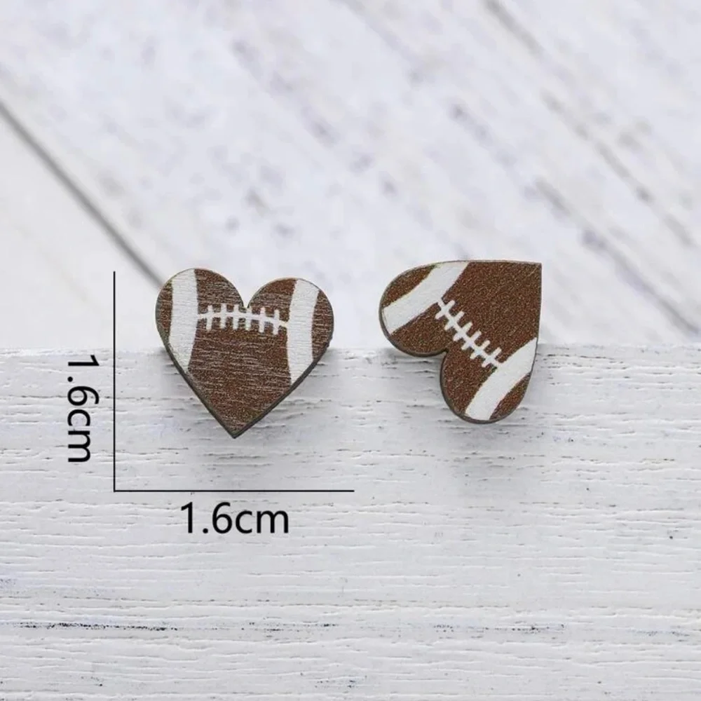 Brand New Cute Heart Football Stud Earrings